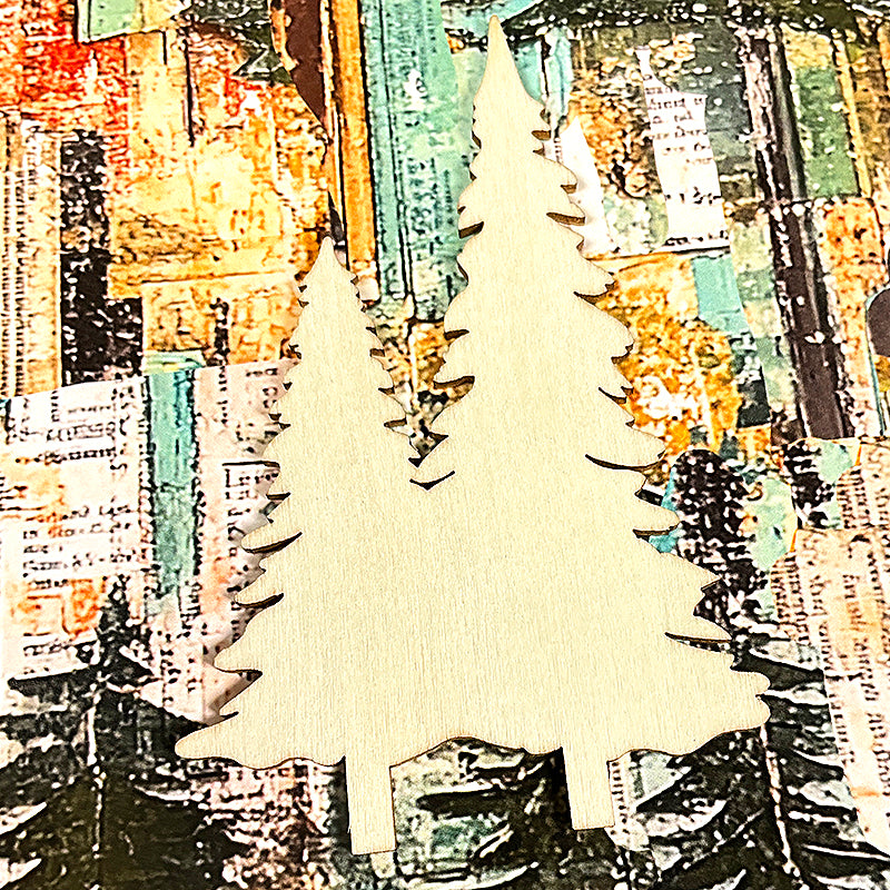 In Tents Spruce Trees Woodcut